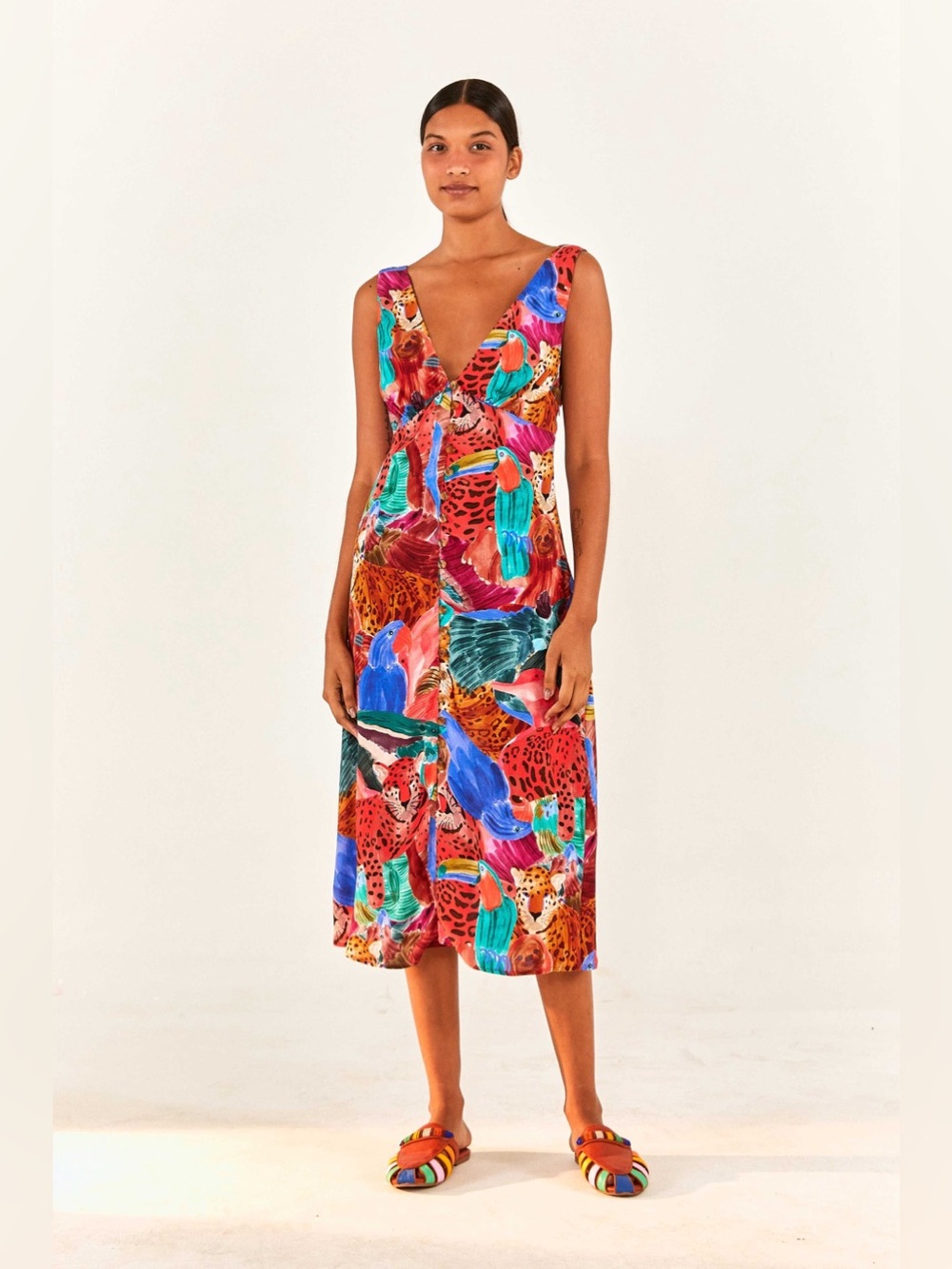 Vibrant Multi-Color V-Neck Sleeveless Dress